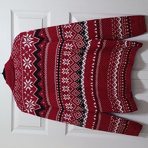 Fair Isle Breckenridge petite Large Full Zip Caridgan Sweater Red‎ White Black - Picture 9 of 11